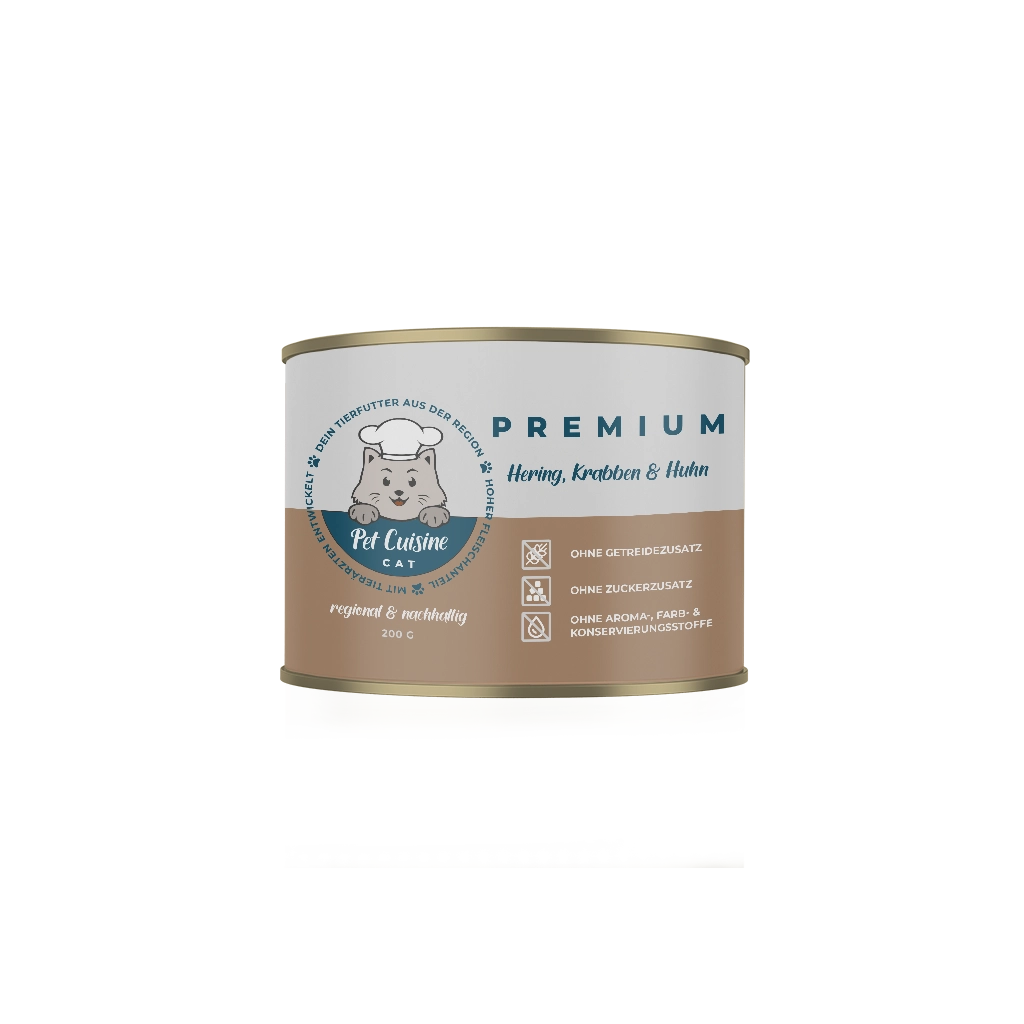 Pet Cuisine Katzenfutter PREMIUM Hering, Krabben & Huhn 200g Dose