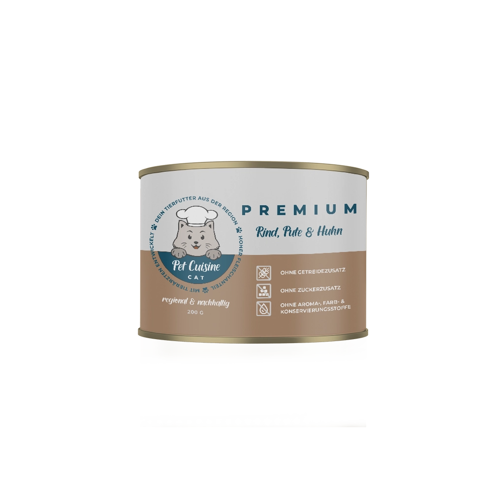 Pet Cuisine Katzenfutter PREMIUM Rind, Pute, Huhn 200g Dose